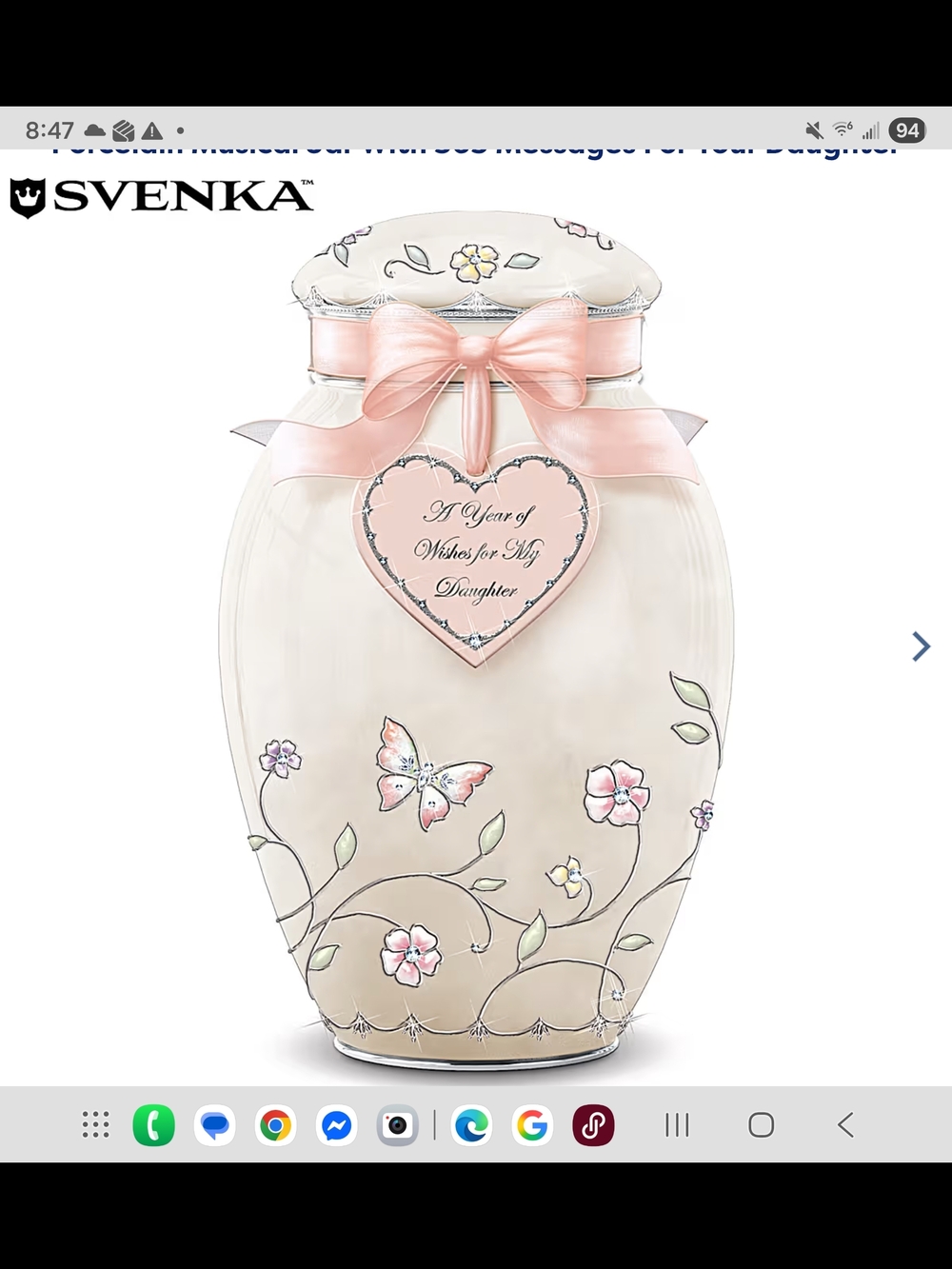 Svenka Pink & Cream Floral Wish Keepsake Vase with Heart Ribbon For Daughters